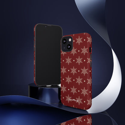 Cream Snowflake Crimson iPhone 13 Case - Tough