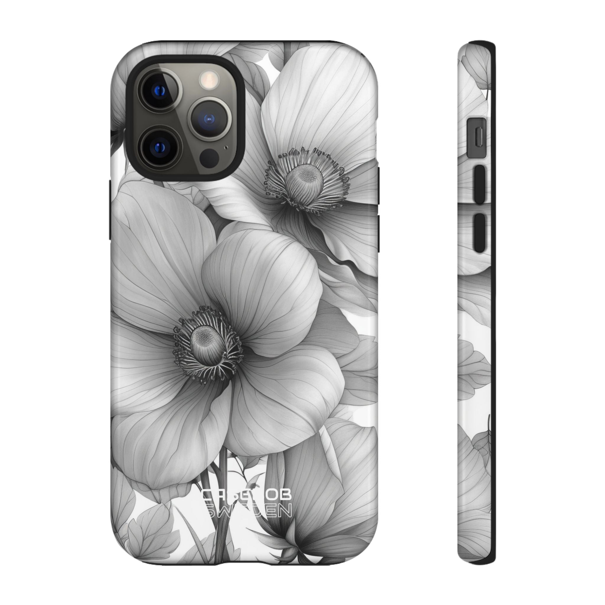 Grayscale Floral Harmony iPhone 12 - Tough