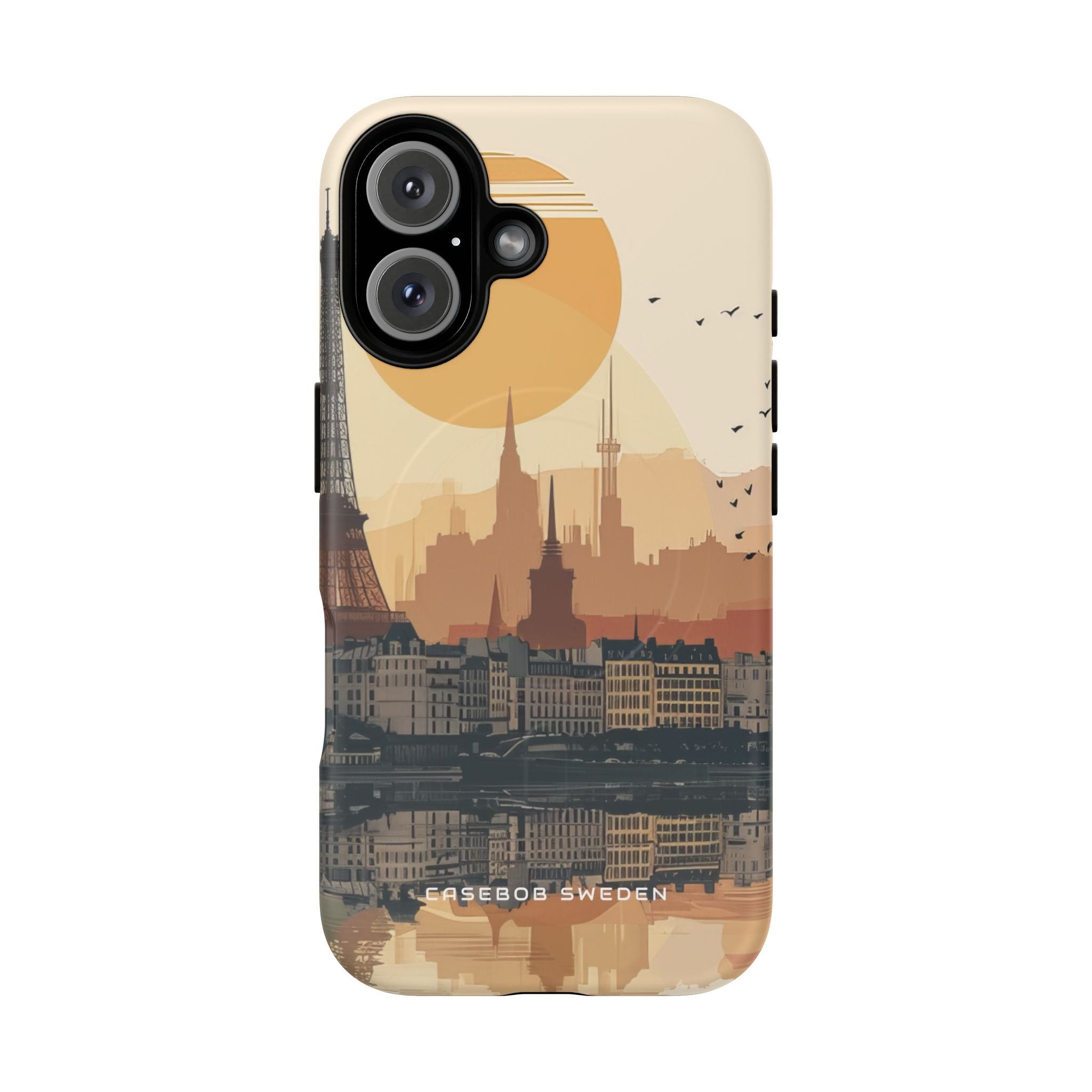 Eiffel Tower Silhouette with Birds and Sun Reflection iPhone 16 | Tough+ Phone Case