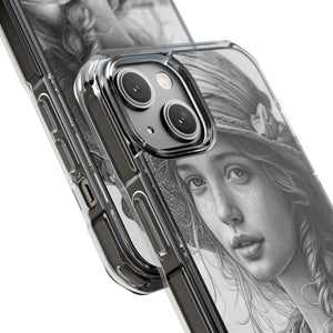 Serene Sketch Portrait - Phone Case for iPhone (Clear Impact - Magnetic)