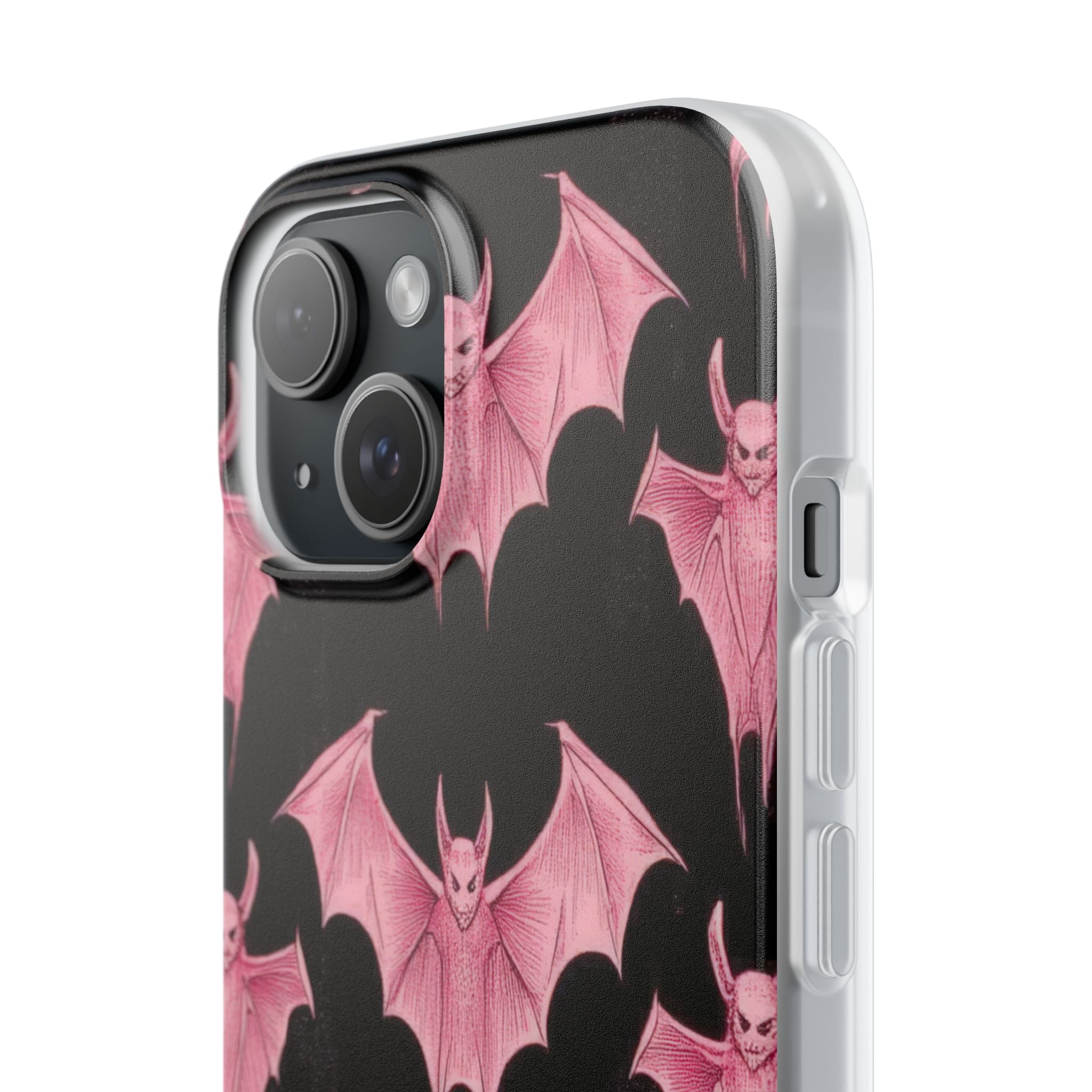 Gothic Pink Bats Aflame iPhone 15 - Flexi-Handyhülle