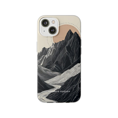 Minimalist Mountain Landscape with Flowing River iPhone 14 - Flexi Phone Case