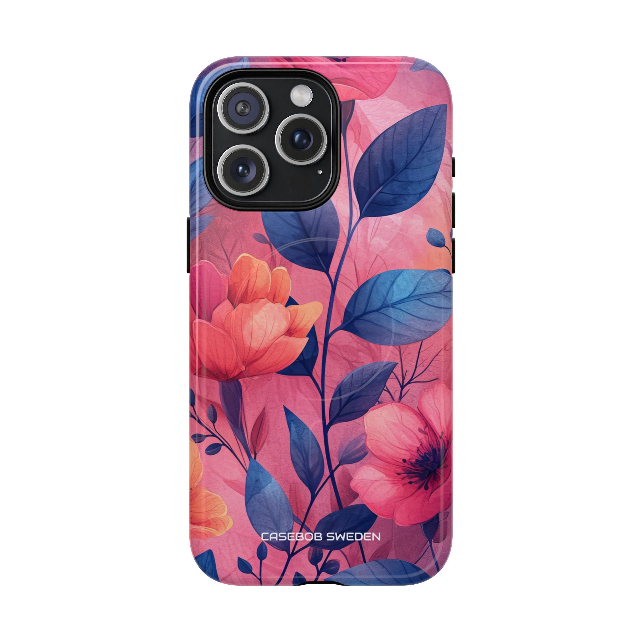 Pink Blue Floral - Tough + MagSafe® iPhone 15 Phone Case