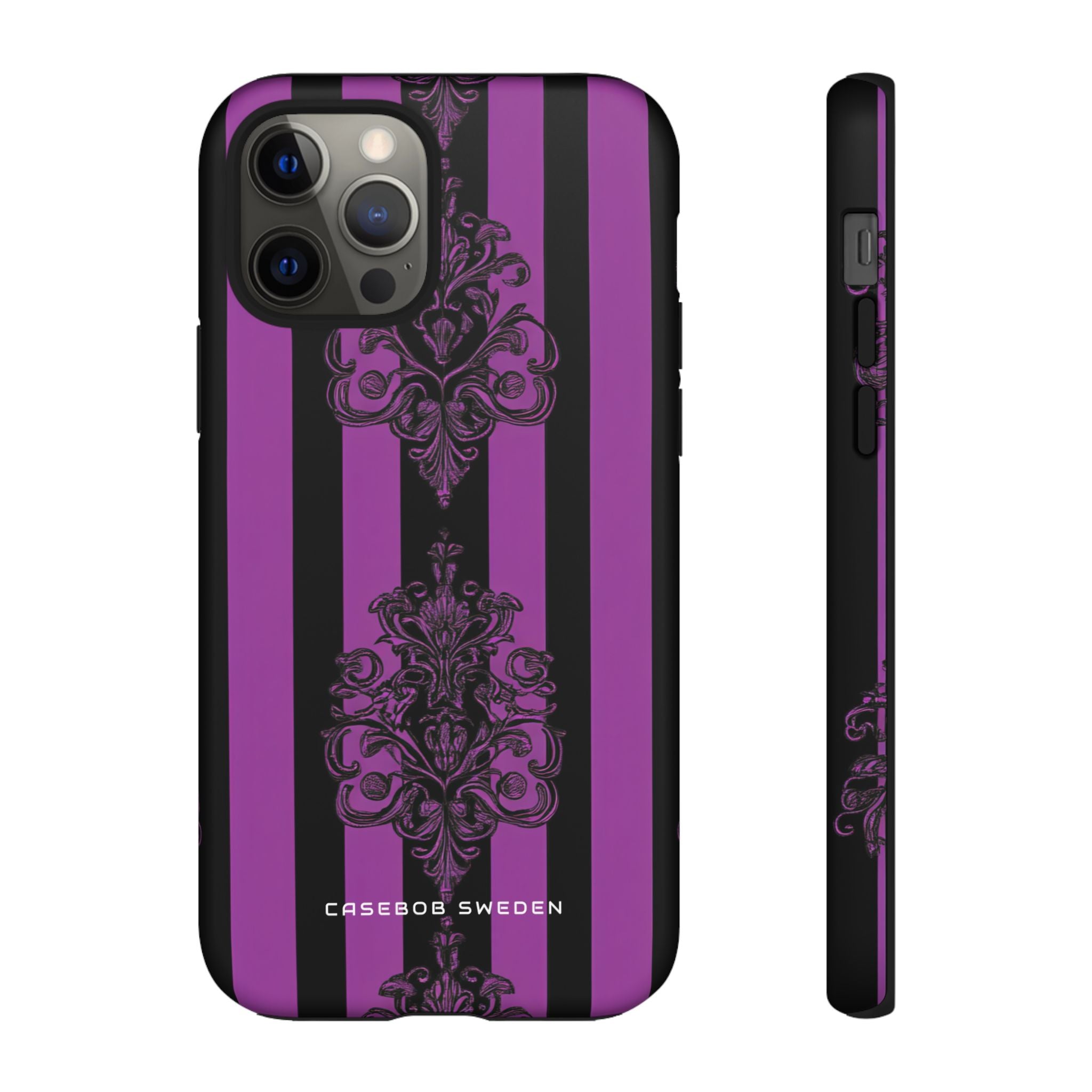 Gothic Elegance with Vertical Stripes and Ornamental Motifs iPhone 12 - Tough Phone Case