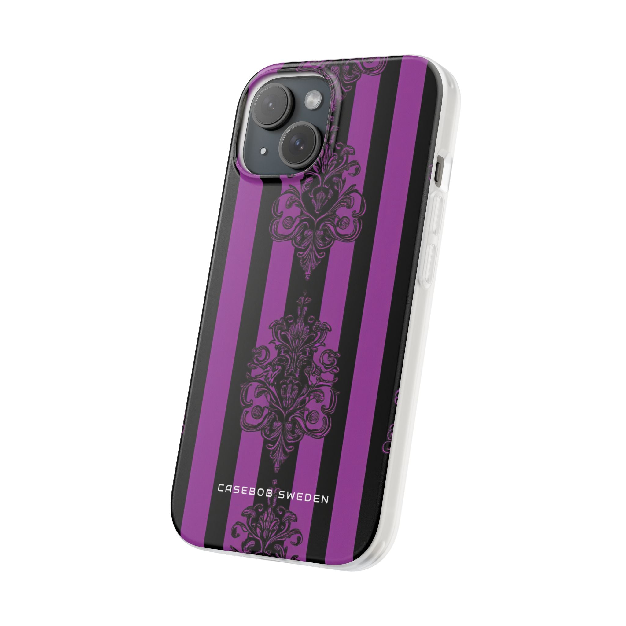 Gothic Elegance with Vertical Stripes and Ornamental Motifs iPhone 15 - Flexi Phone Case