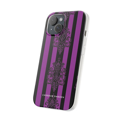 Gothic Elegance with Vertical Stripes and Ornamental Motifs iPhone 15 - Flexi Phone Case