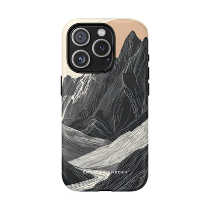 Minimalist Mountain Landscape with Flowing River iPhone 15  Tough+ Phone Case