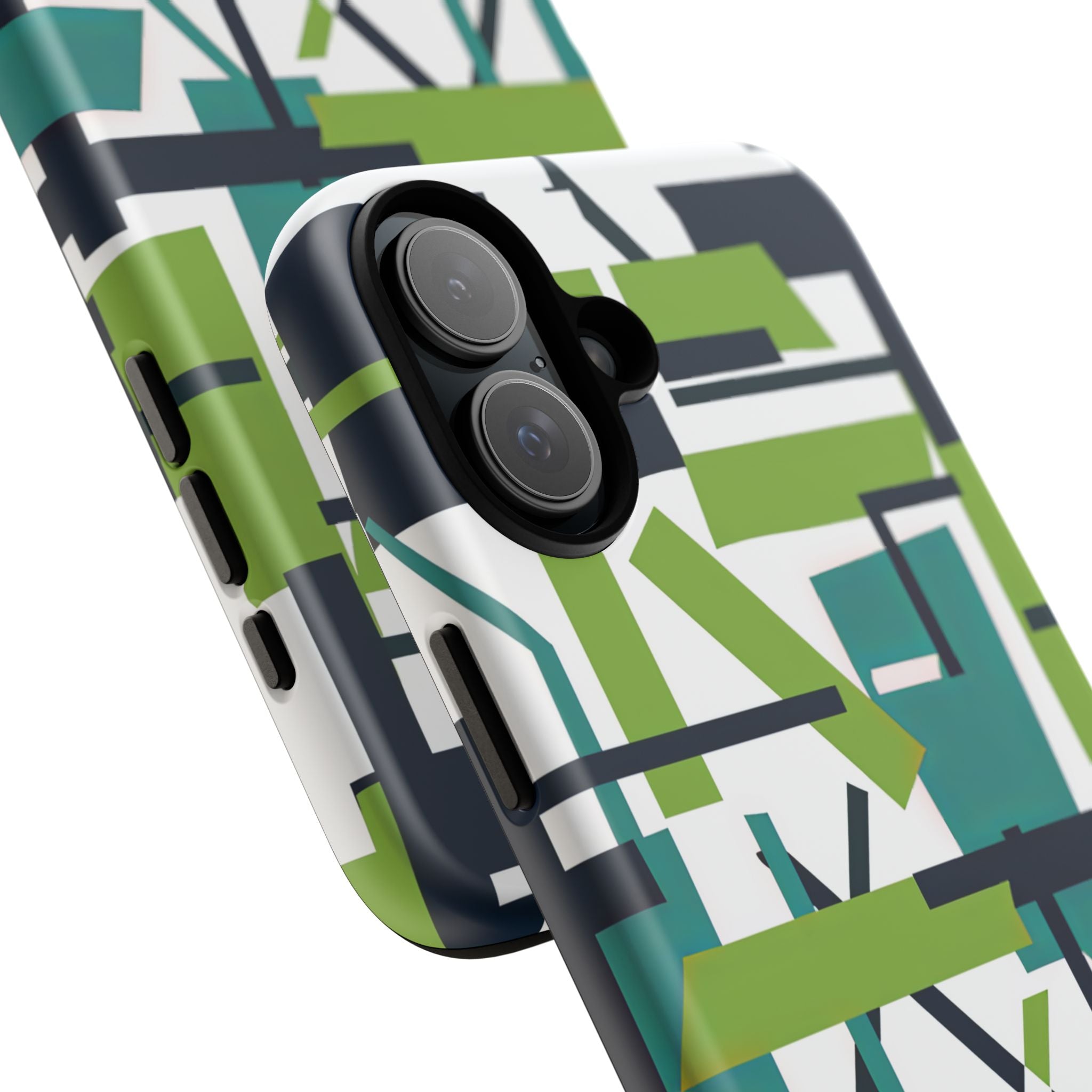 Green Geometry Glide iPhone 16 - Tough Phone Case