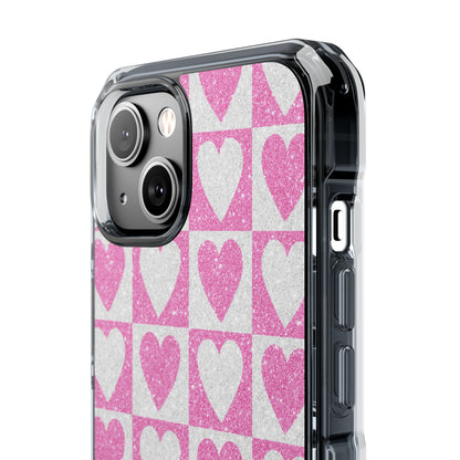 Glitter Heart Grid iPhone 14 Case - Impact