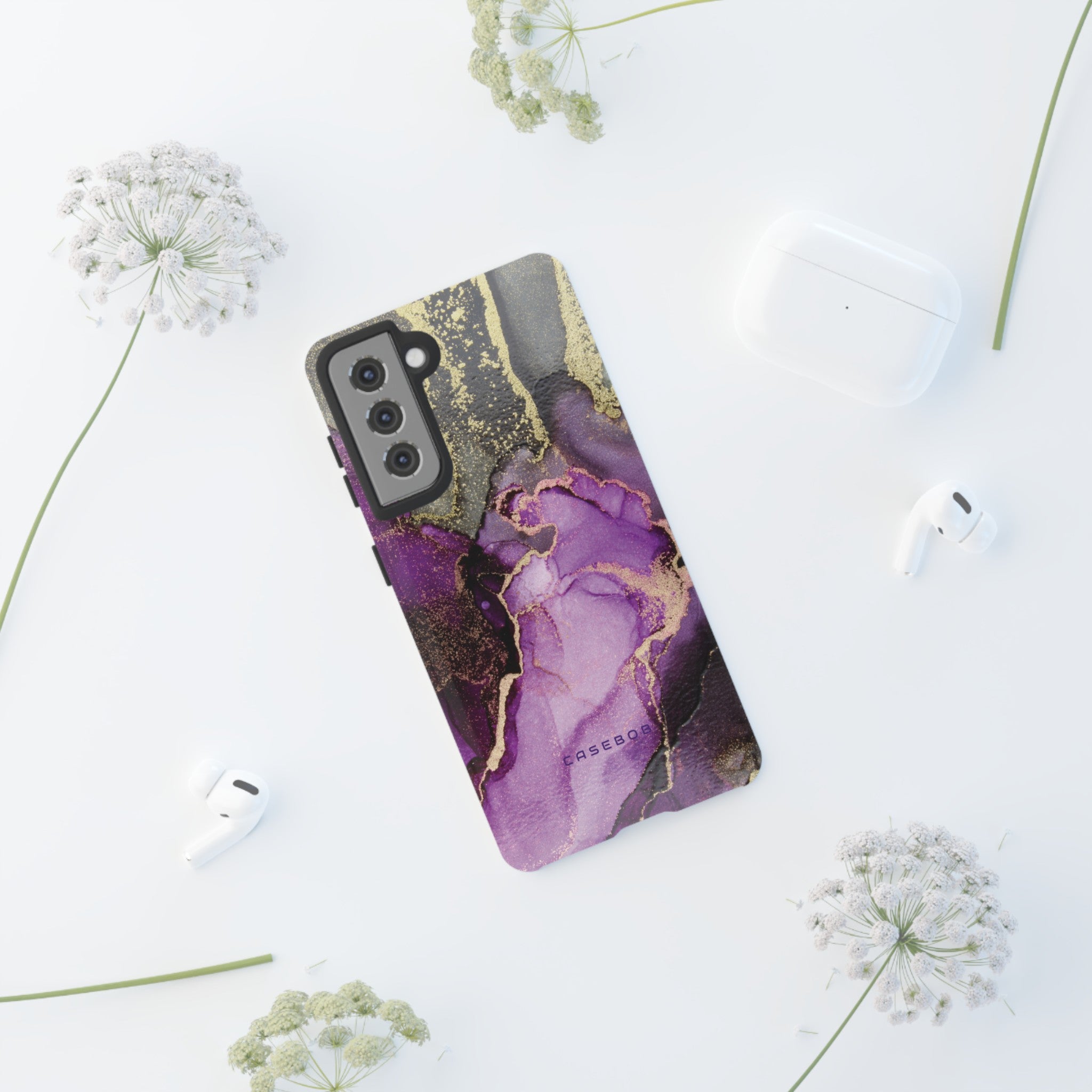 Purple Marble & Gold Phone - Protective Phone Case