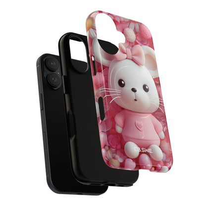 Adorable 3D Rendered White Mouse Plush Toy Floral iPhone 16 - Tough+