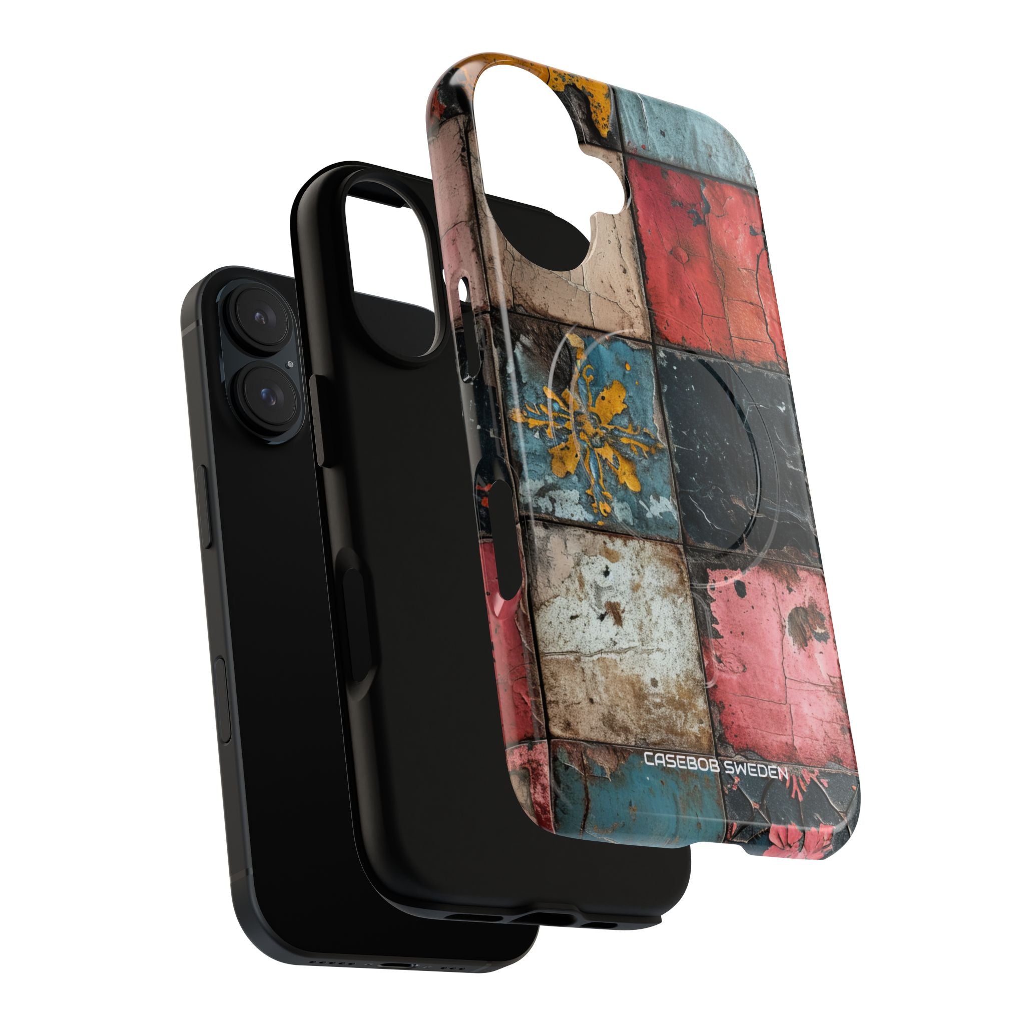 Rustic Red-Yellow Vintage Tiles - Tough + MagSafe® iPhone 16 Phone Case