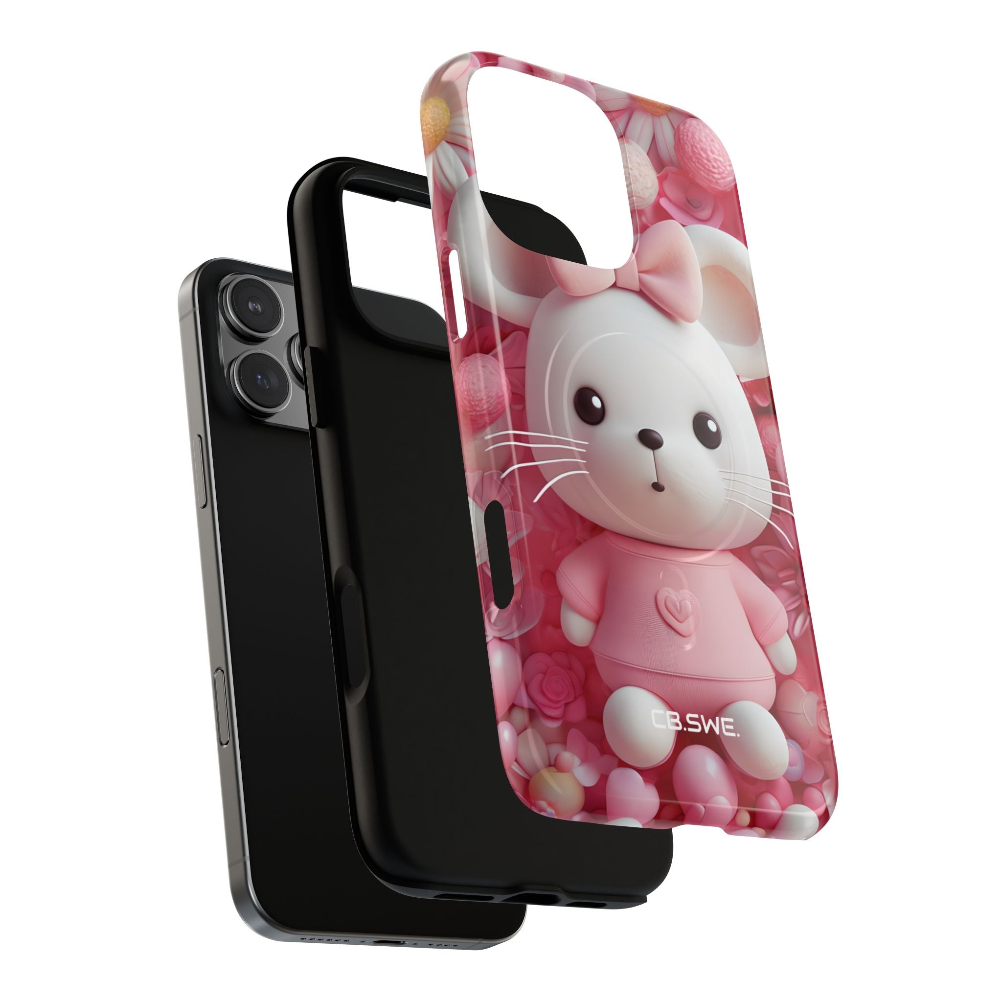 Adorable 3D Rendered White Mouse Plush Toy Floral iPhone 16 - Tough+
