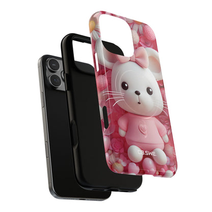 Adorable 3D Rendered White Mouse Plush Toy Floral iPhone 16 - Tough+