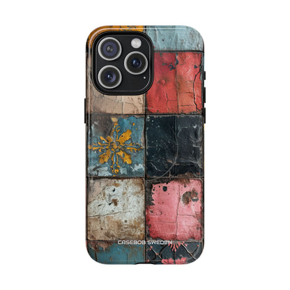 Rustic Red-Yellow Vintage Tiles - Tough + MagSafe® iPhone 15 Phone Case