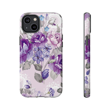 Beautiful vintage purple flower iPhone case (Protective) - Protective Phone Case