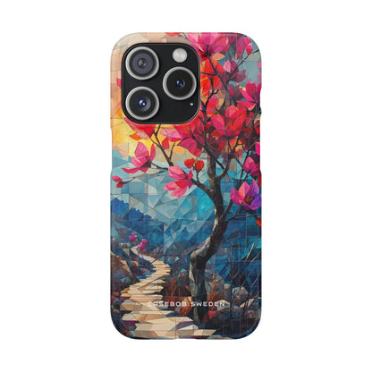 Vibrant Geometric Tree Landscape iPhone 15 - Slim Phone Case