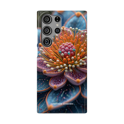 Blue-Orange Floral Swirl - Slim Samsung S23 Phone Case