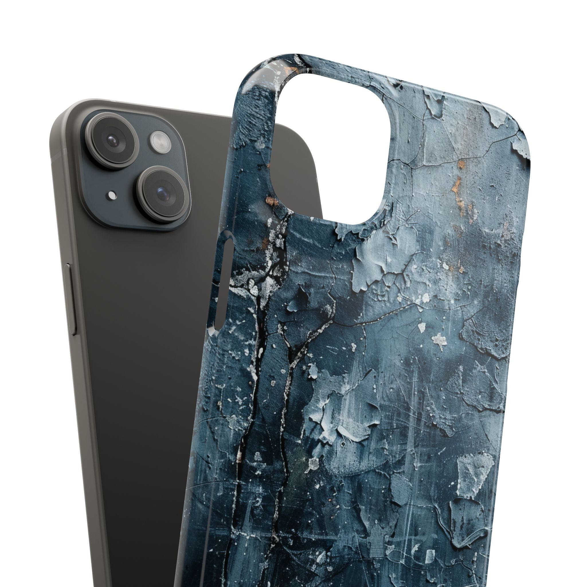 Weathered Blue Tapestry with Cracked Layers iPhone 15 - Slim Phone Case