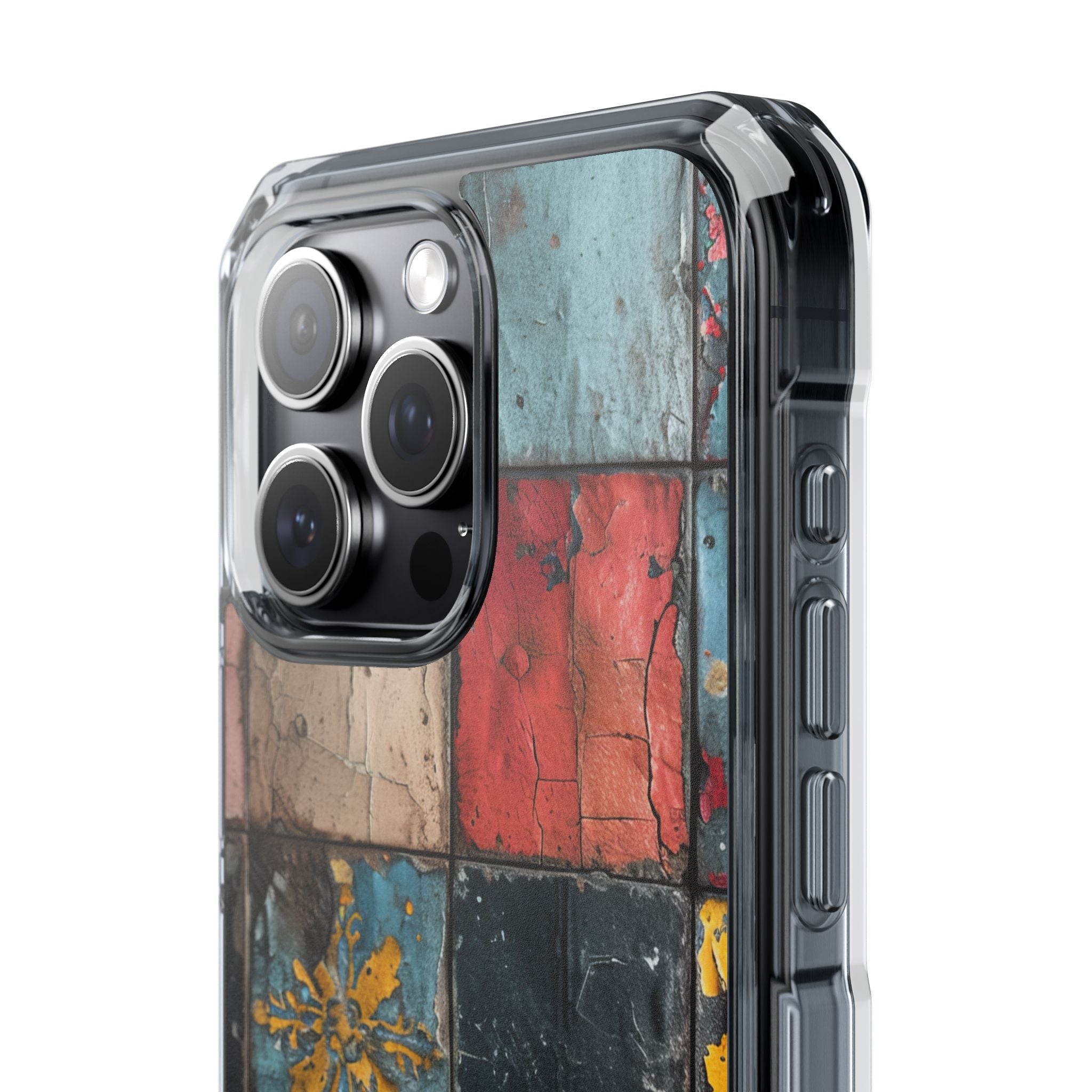 Rustic Red-Yellow Vintage Tiles - Clear Impact iPhone 15 Phone Case