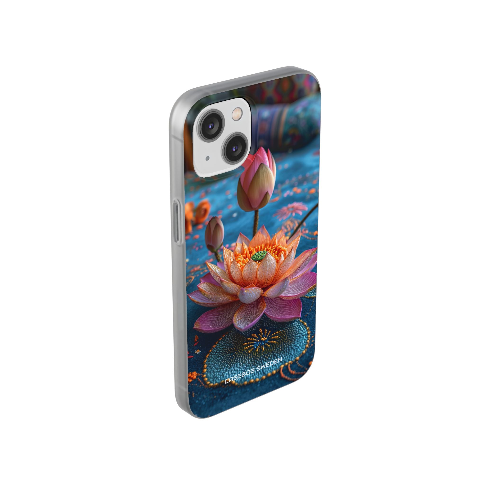 Vibrant Lotus Embroidery - Flexi iPhone 14 Phone Case