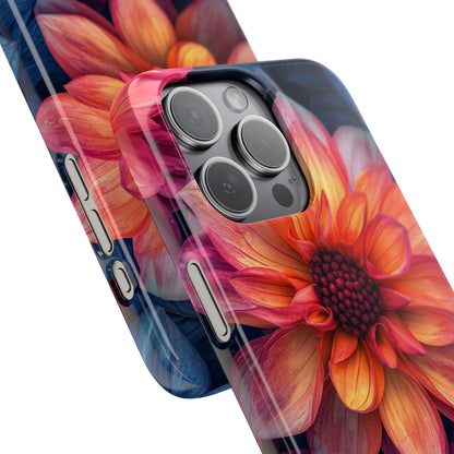 Floral Harmony Orange Blue - Slim iPhone 15 Phone Case