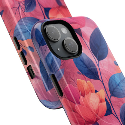 Pink Blue Floral - Tough + MagSafe® iPhone 15 Phone Case