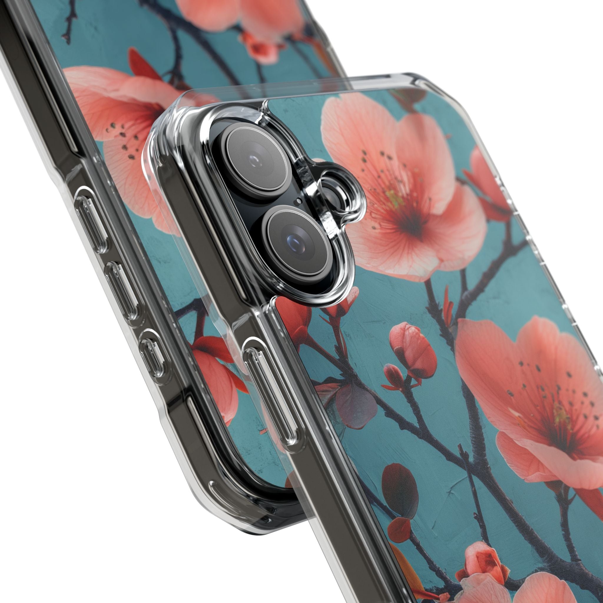 Teal Coral Blossom - Clear Impact iPhone 16 Phone Case