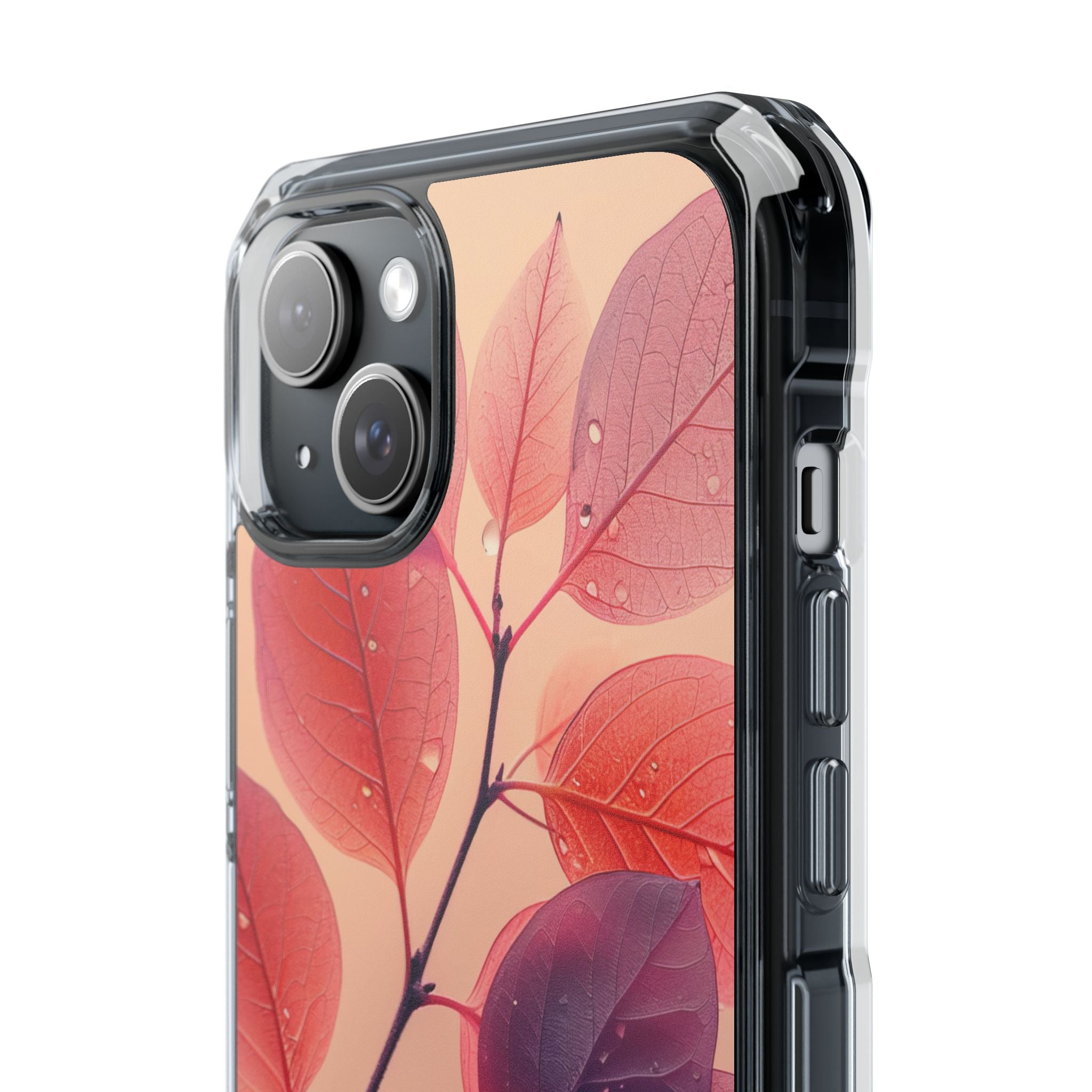 Pink Serenity Leaf Design - Clear Impact iPhone 15 Phone Case