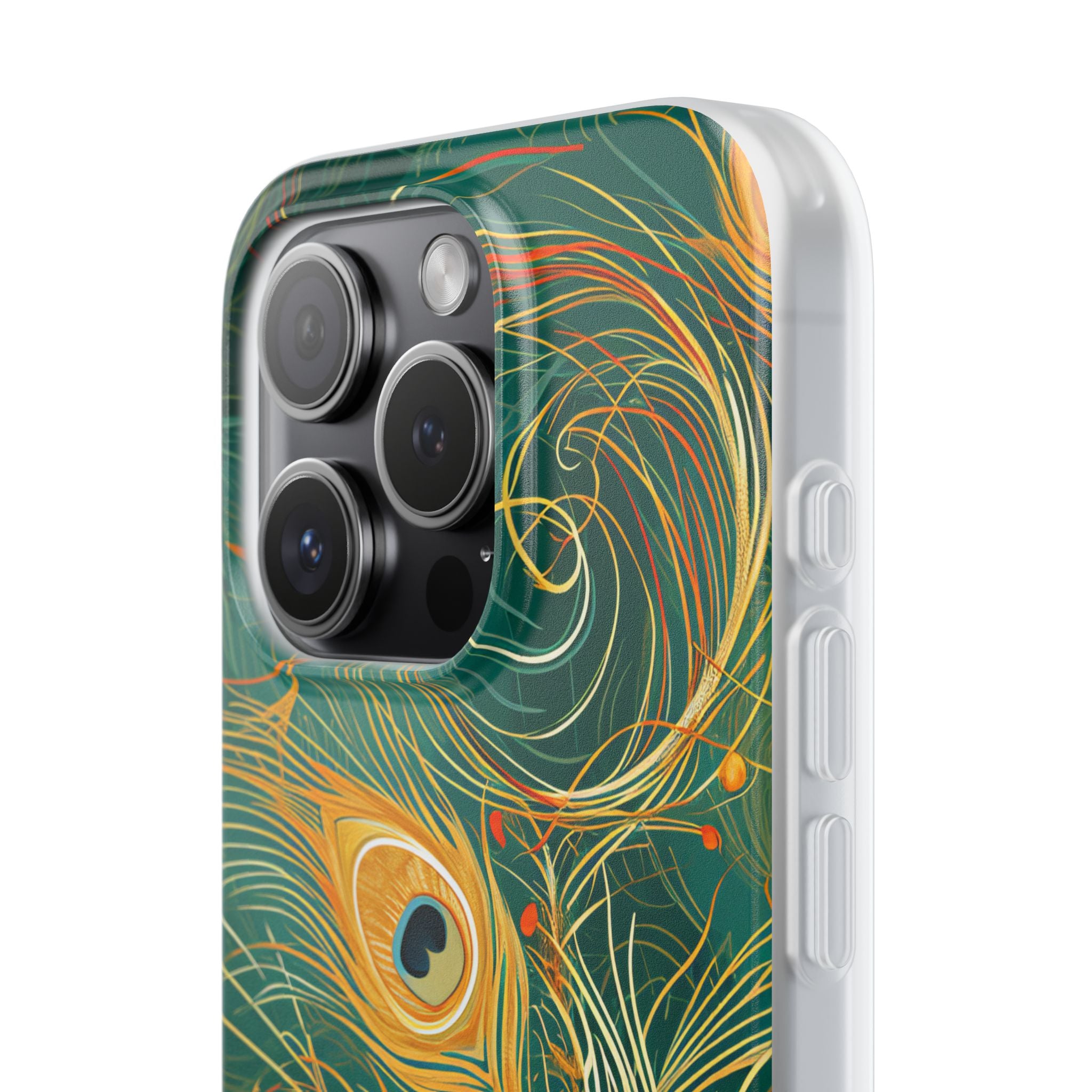 Peacock Elegance in Teal and Gold iPhone 15 - Flexi Phone Case