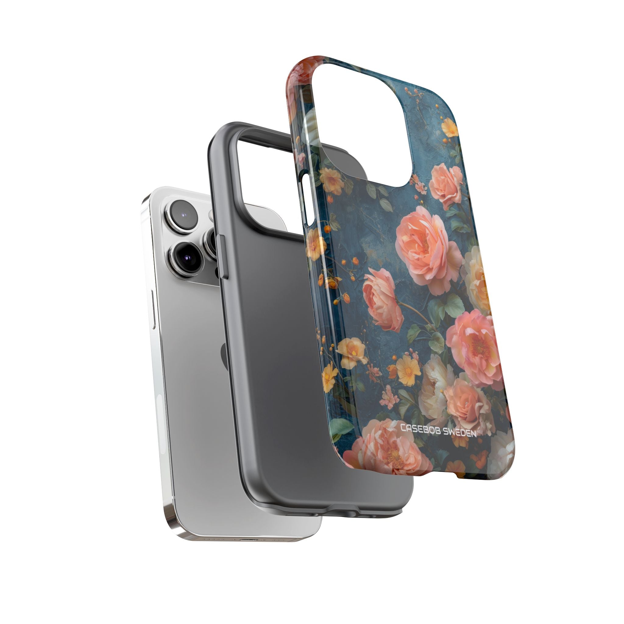 Blue Floral Elegance - Tough iPhone 14 Phone Case