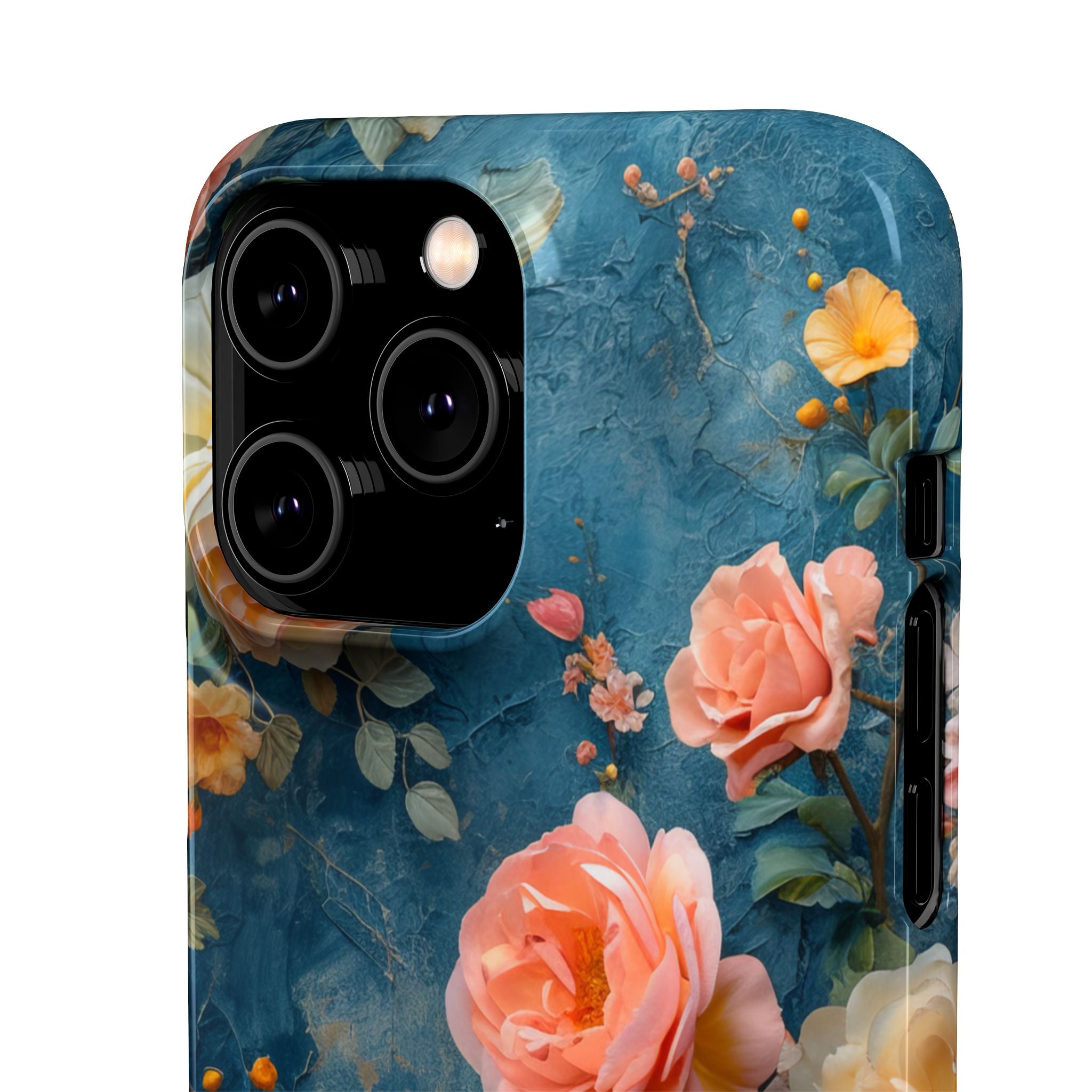 Blue Floral Elegance - Slim iPhone 14 Phone Case