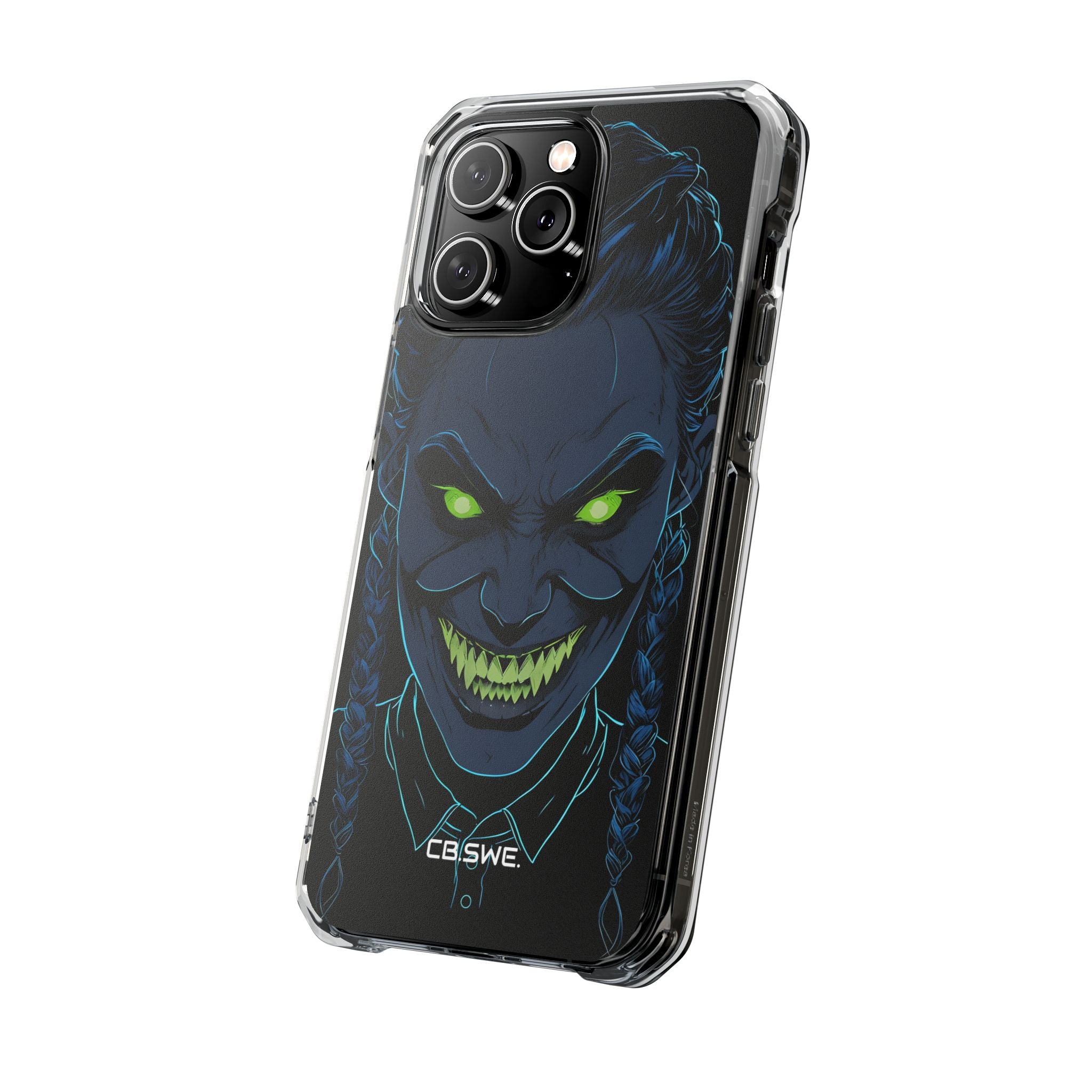 Unheimlicher, unheimlicher Charakter mit neongrünen Augen, iPhone 14 – Impact Clear+