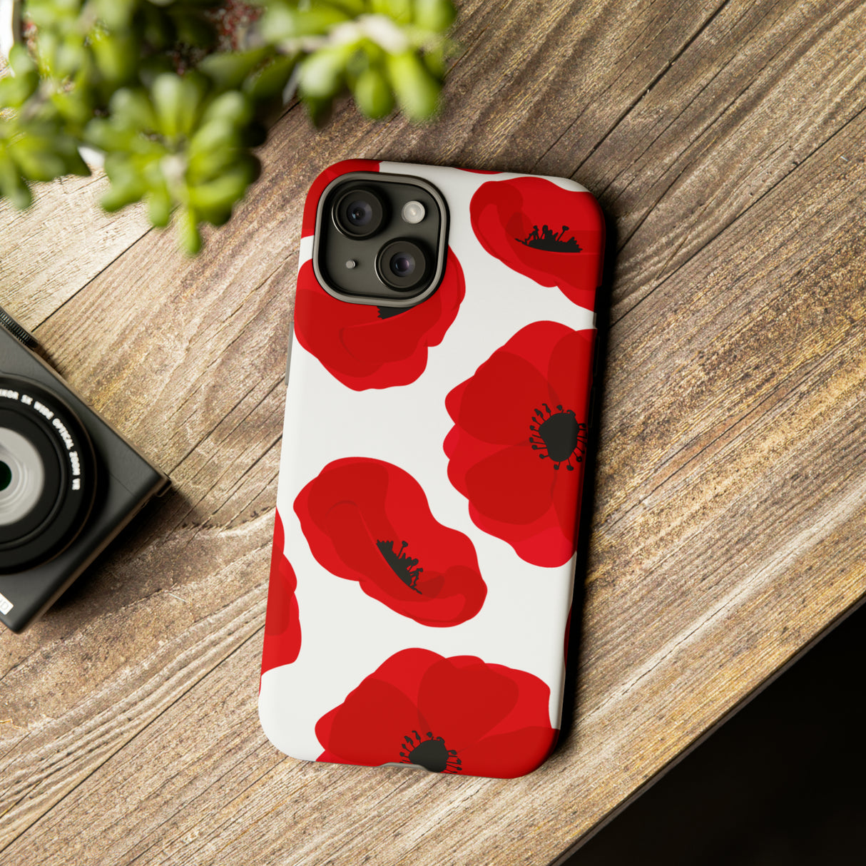 Red poppies on white iPhone case - Protective Phone Case