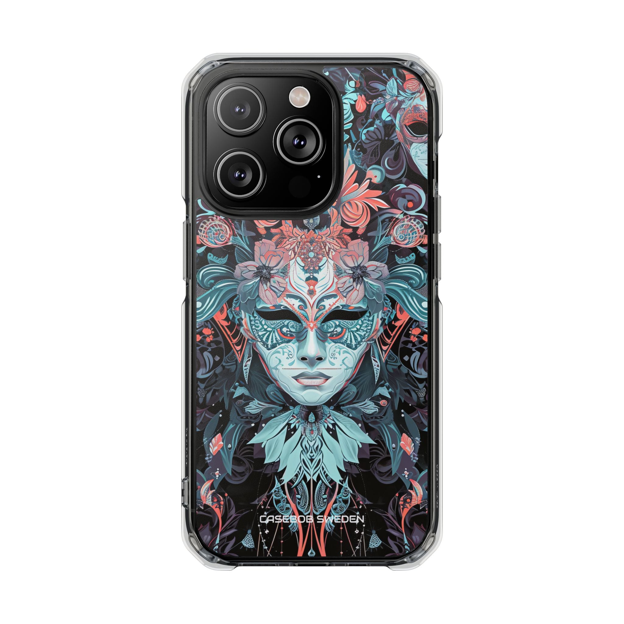 Mystic Teal Coral Mask - Clear Impact iPhone 14 Phone Case