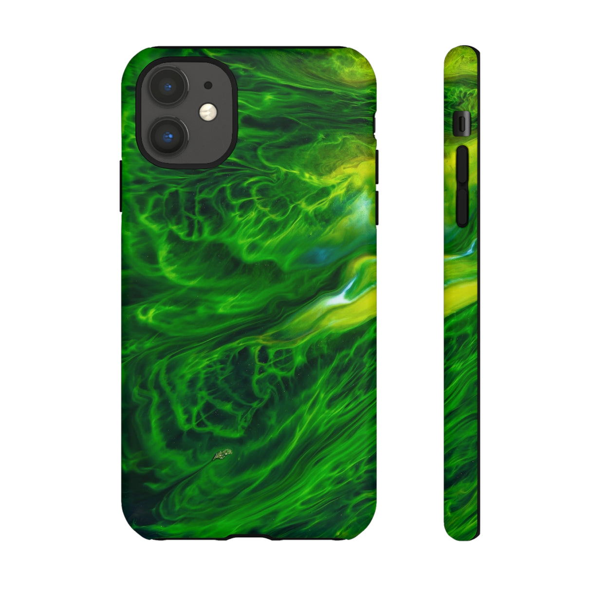 Neon Green Wave Ink Art iPhone Case (Protective) iPhone 11 Matte Phone Case