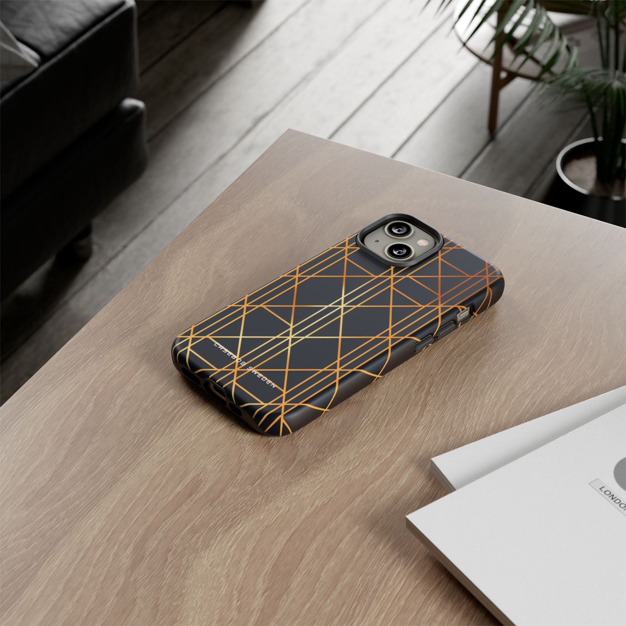 Golden Geometric Elegance iPhone 14 - Tough Phone Case