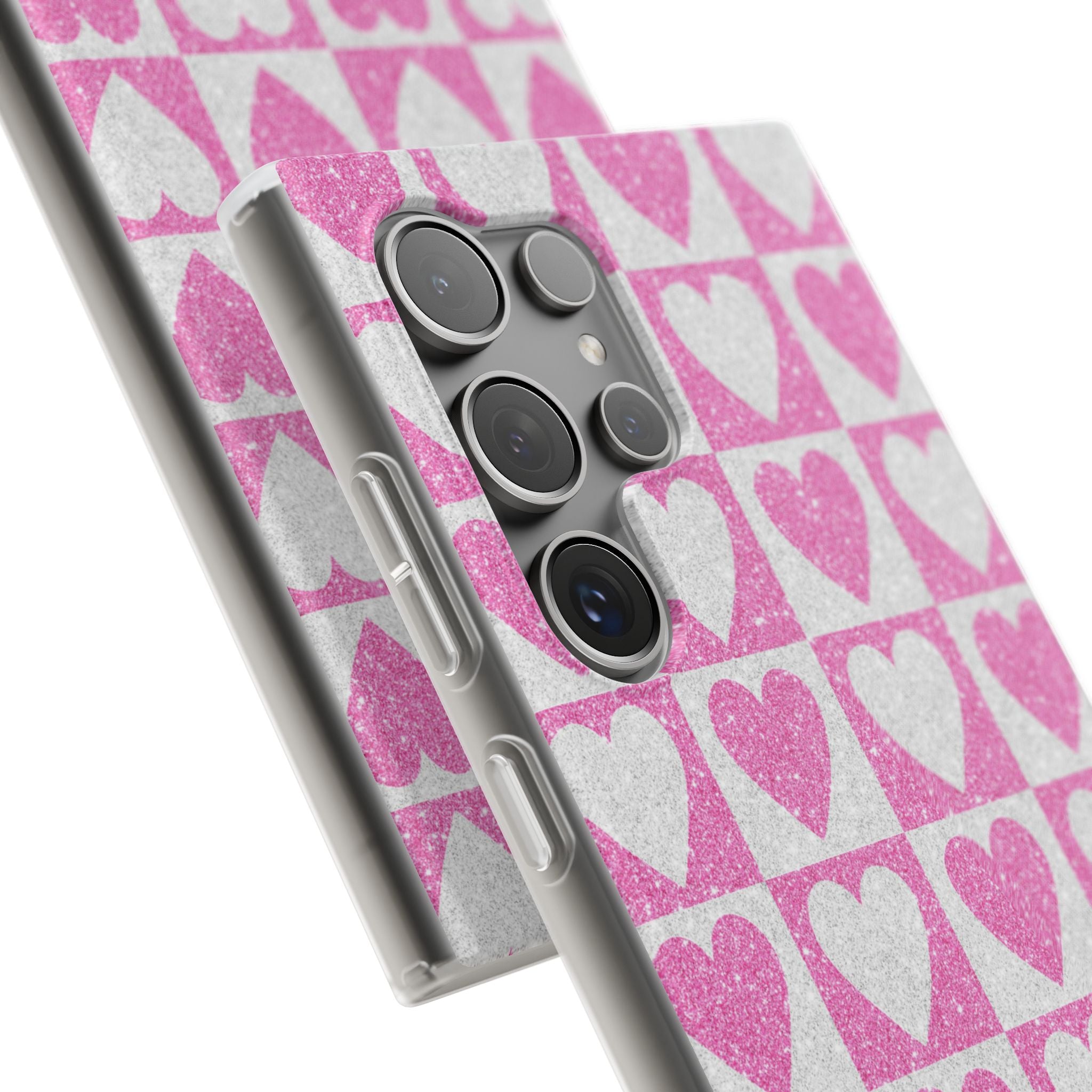 Glitter Heart Grid Samsung S24 Ultra Case - Soft