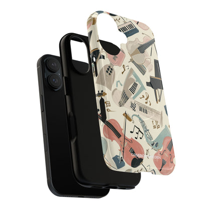 Beige Musical Instruments Pattern - Tough + MagSafe® iPhone 16 Phone Case