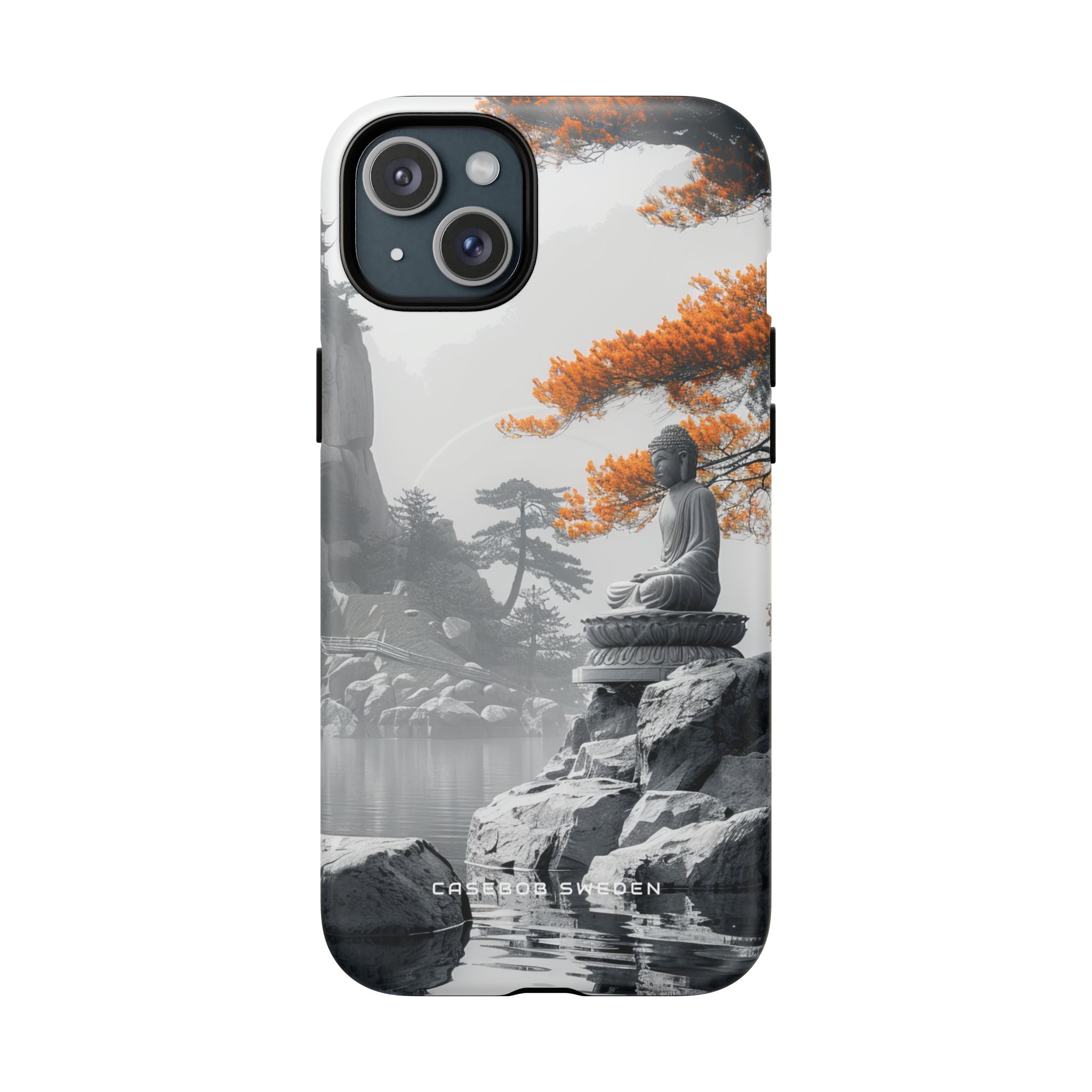 Zen Serenity: Tranquil Landscape with Buddha and Pagoda iPhone 15 | Tough+ Phone Case