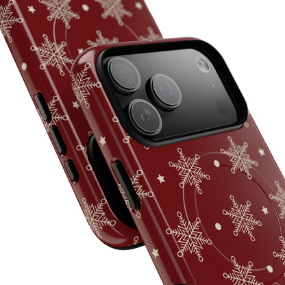 Cream Snowflake Crimson iPhone 17 Pro Max Case - Tough+