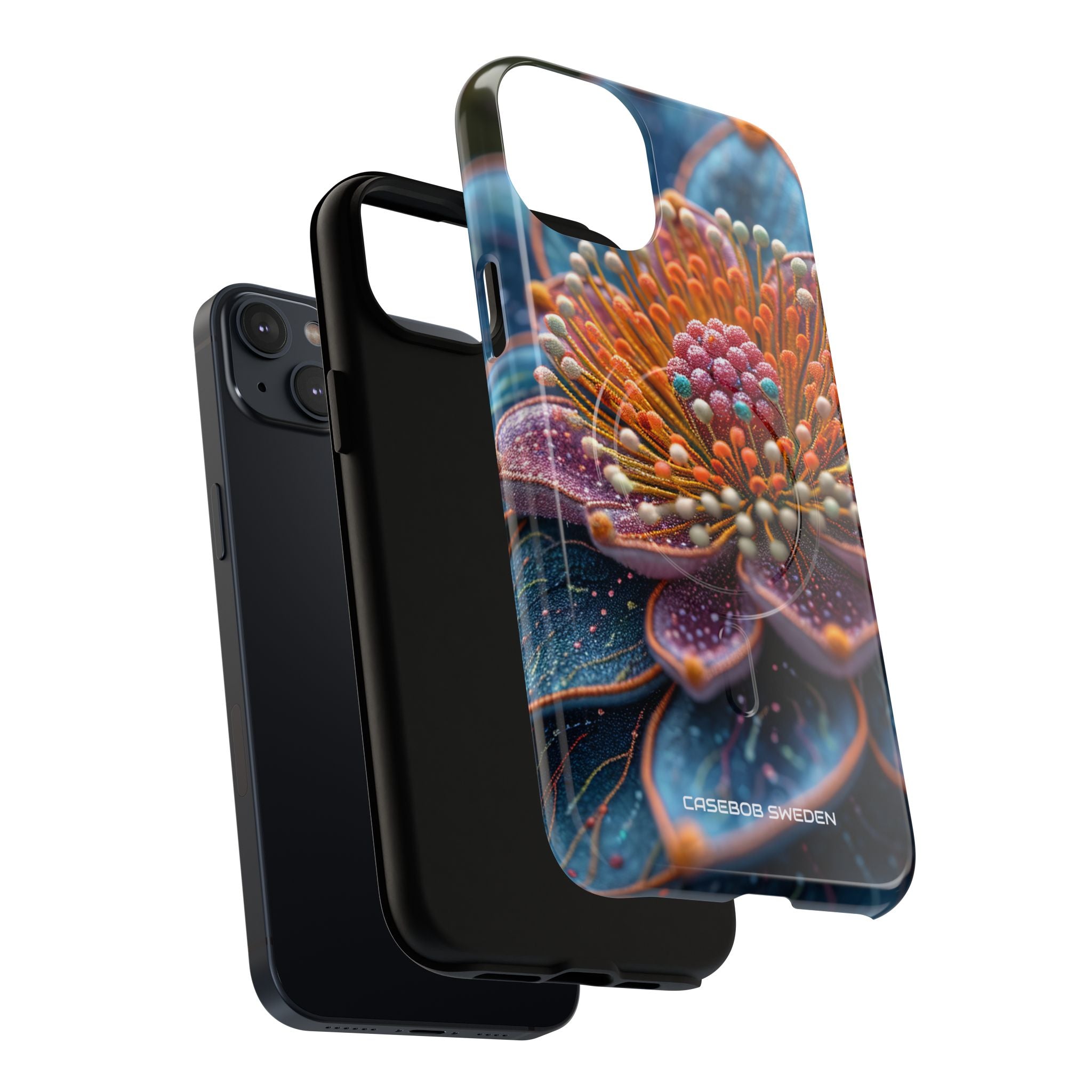 Blue-Orange Floral Swirl - Tough + MagSafe® iPhone 14 Phone Case