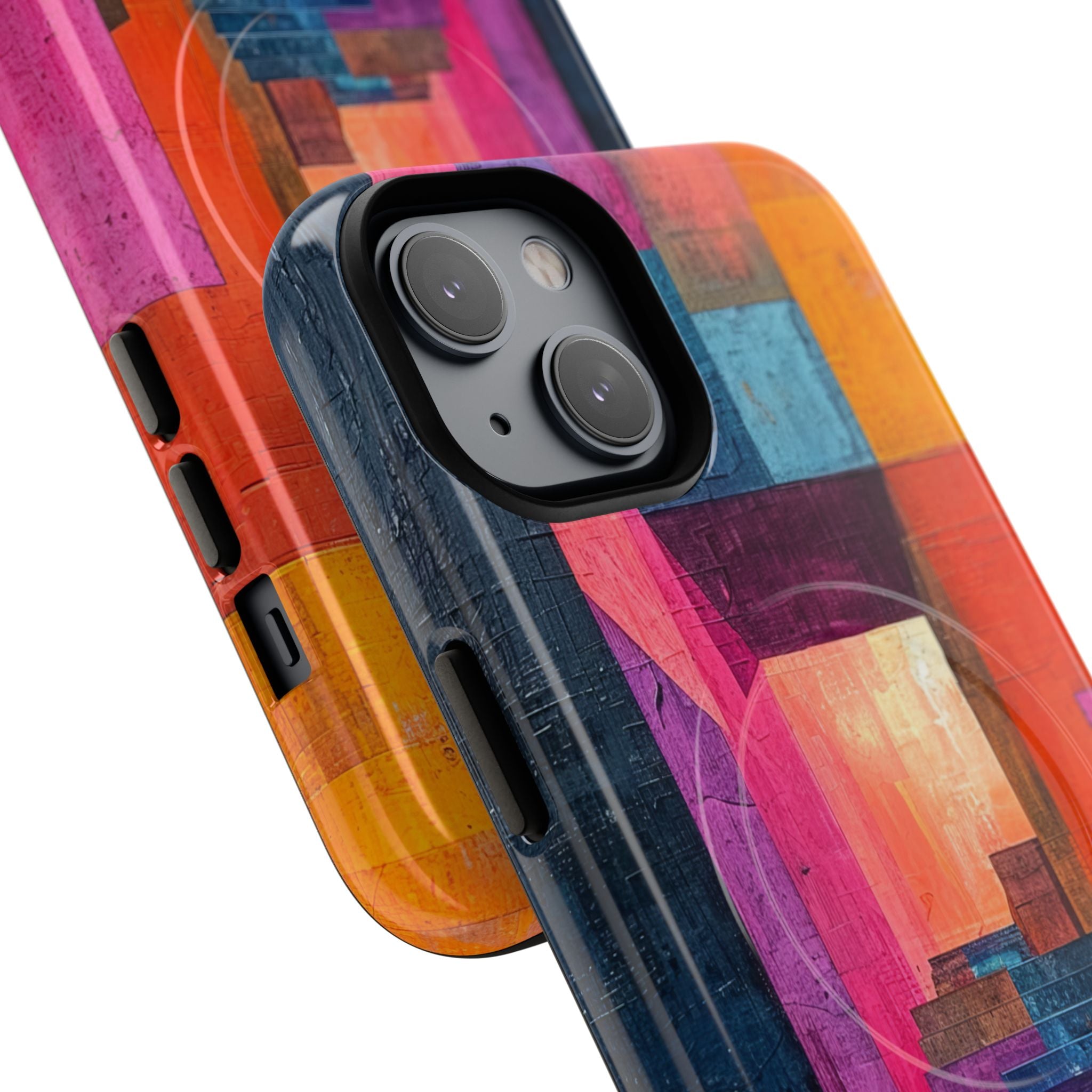 Pink Orange Geometry - Tough + MagSafe® iPhone 14 Phone Case