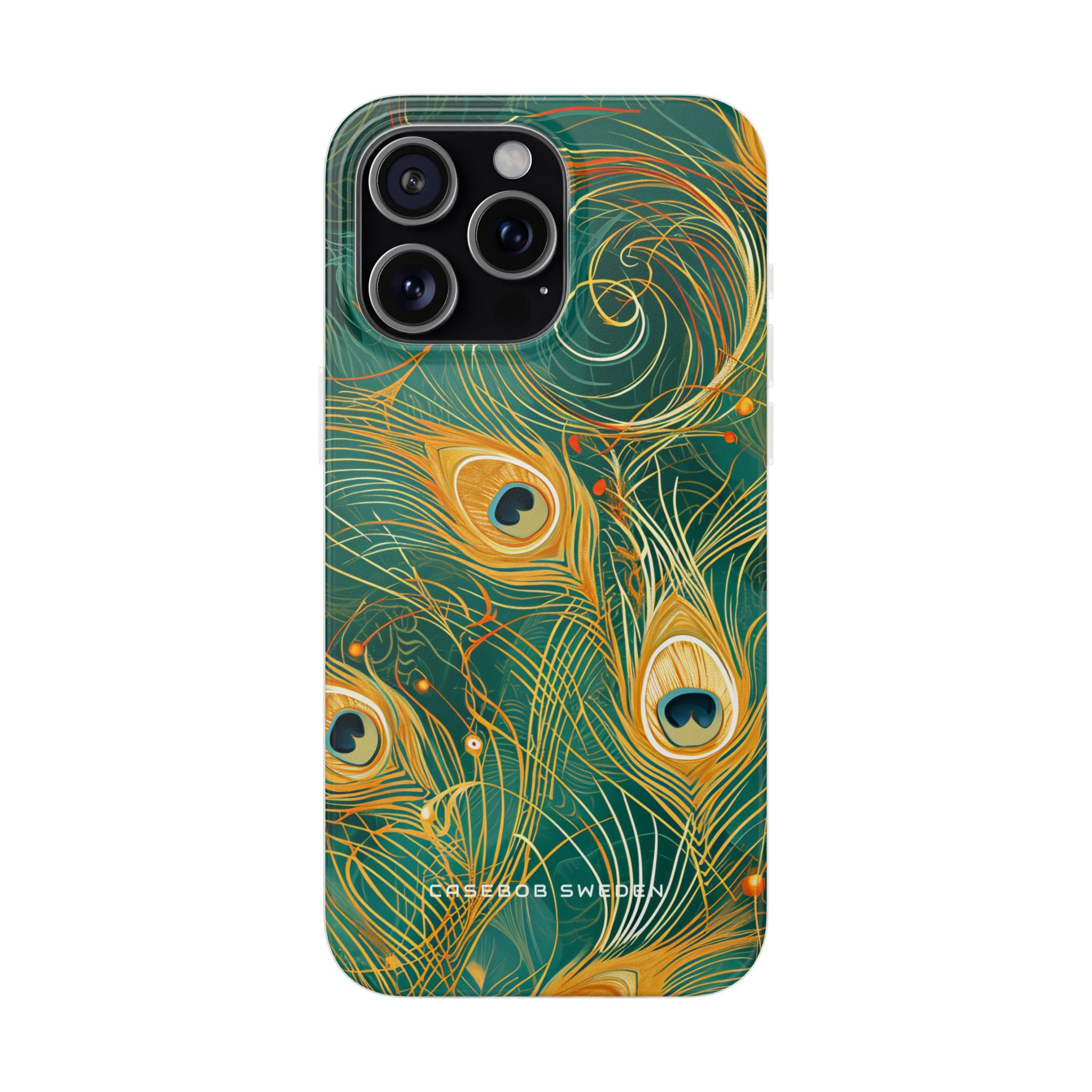 Peacock Elegance in Teal and Gold iPhone 15 - Flexi Phone Case