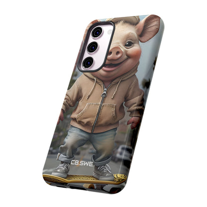 Playful Anthropomorphic Pig Skateboarding Illustration Art Samsung S23 - Tough