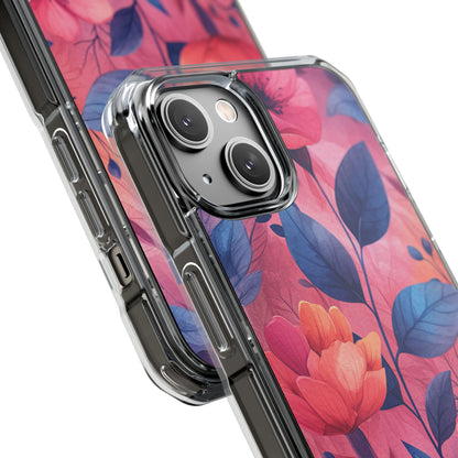 Pink Blue Floral - Clear Impact iPhone 14 Phone Case