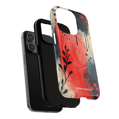 Red Blue Abstract Florals - Tough + MagSafe® iPhone 15 Phone Case