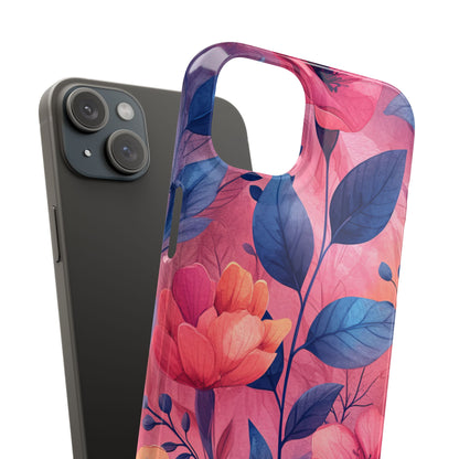 Pink Blue Floral - Slim iPhone 15 Phone Case