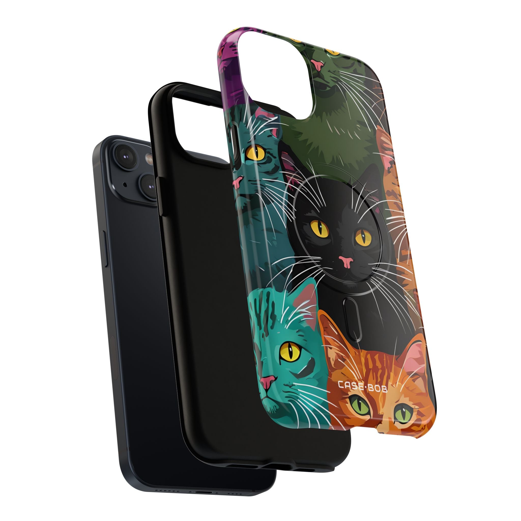 Teal Cat Grid iPhone 14 Plus Case - Tough+