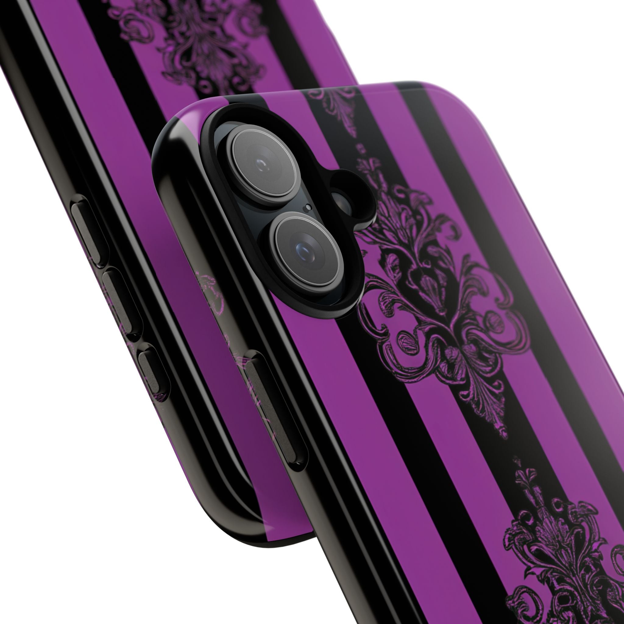 Gothic Elegance with Vertical Stripes and Ornamental Motifs iPhone 16 - Tough Phone Case